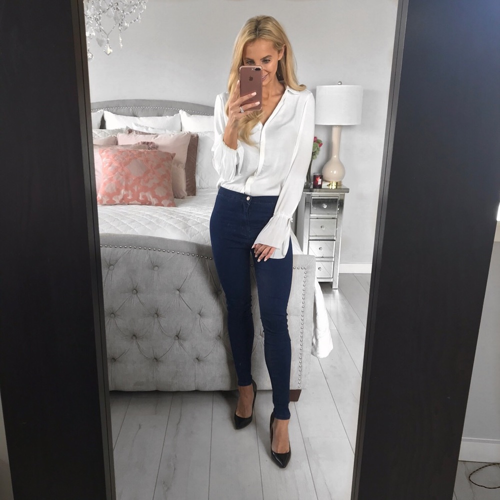 American Apparel High Waist Skinny Jeans Deep Blue - Picture 6 of 8